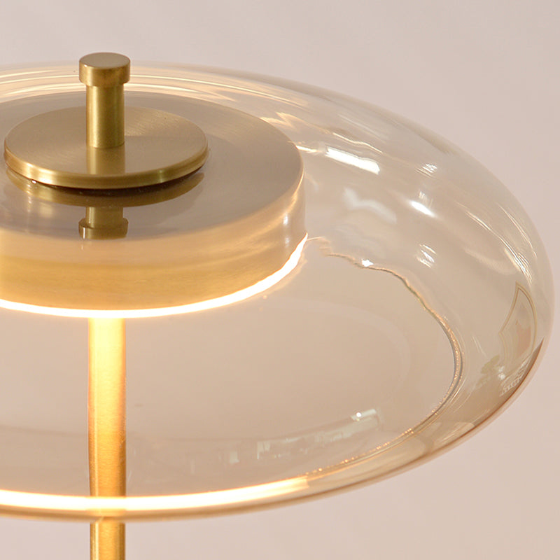 Modern Luxury Brass Table Lamp With Glass Lampshade Oak Wood Body