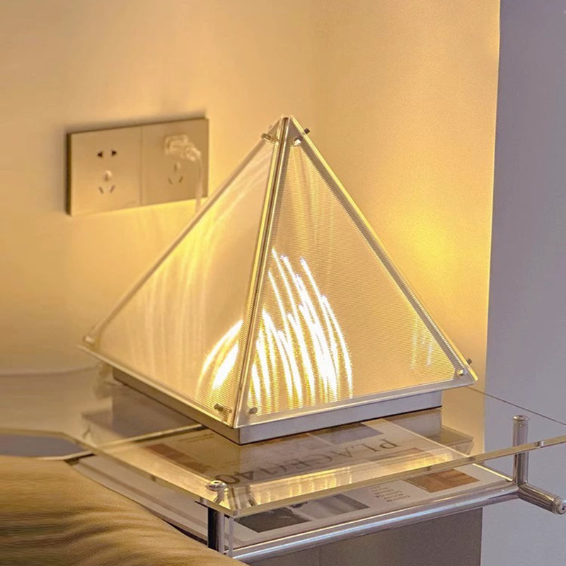 New Pyramid Bedroom Bedside Table Lamp Stainless Steel Glass Decor Desk Light Pagoda Shape Light Shadow Reading Lamp