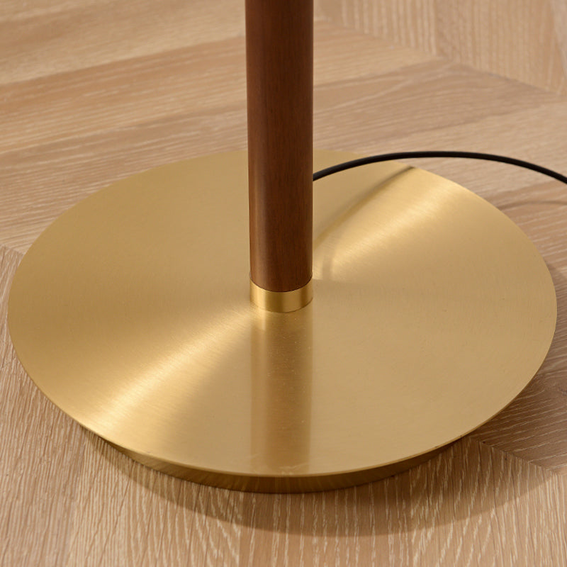 Modern Luxury Brass Table Lamp With Glass Lampshade Oak Wood Body