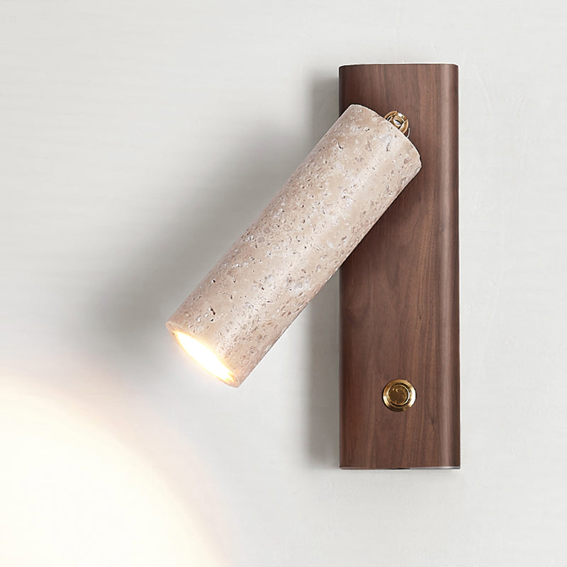 Wabi Sabi Nature Stone Adjustable Wall Lamp Solid Wood Body and Yellow Cave Stone Lampshade Wall Light