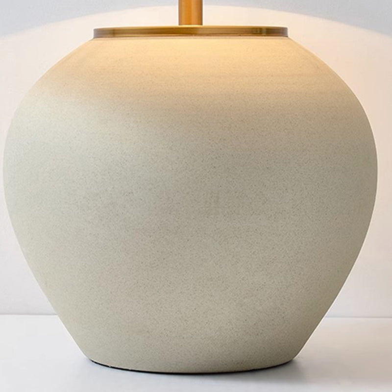 Light Grey Ceramic Cement Pot Table Lamp for Bedroom Living Room Console End Table