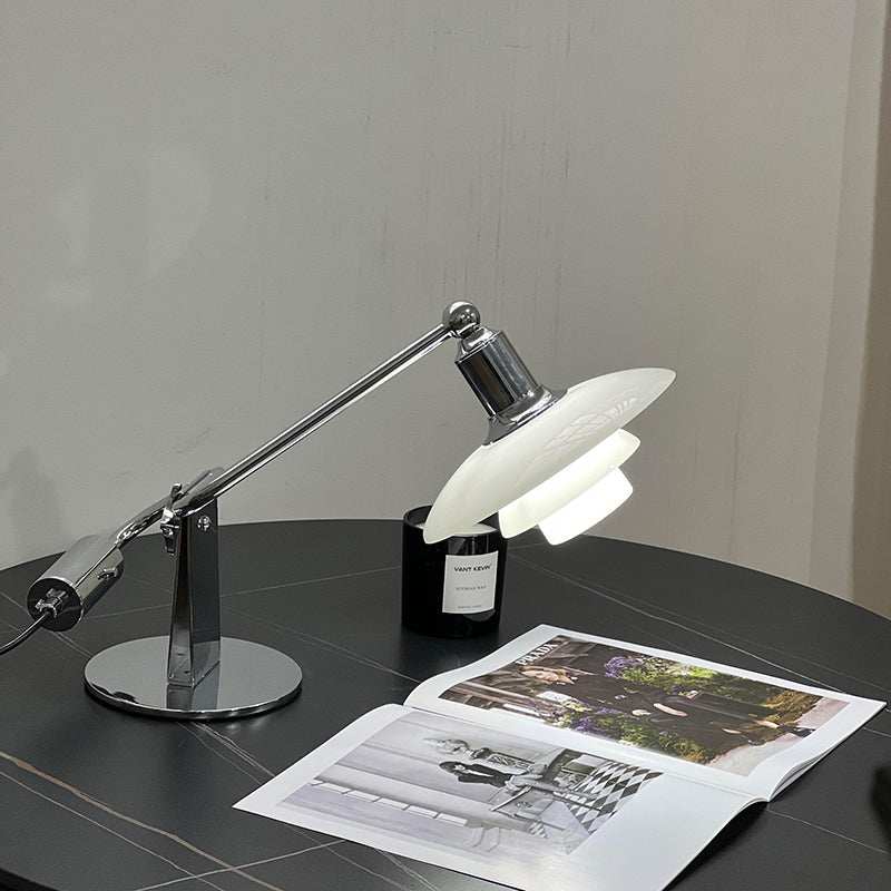 Novelty Swing Arm Adjustable Metal Table Lamp With Glass Lampshade