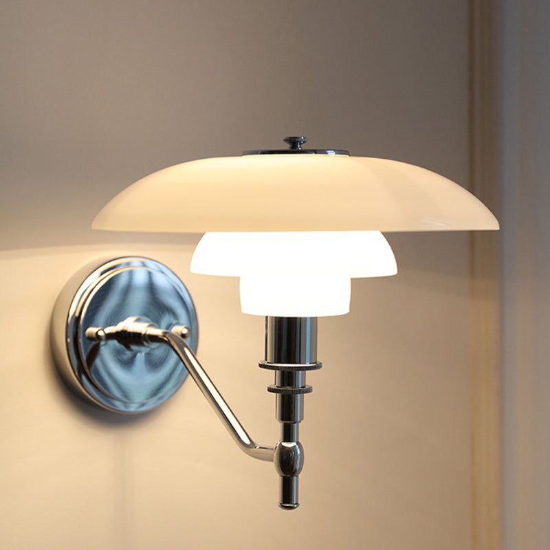 Light Luxury Delicate Metal Wall Lamp With White Glass Lampshade