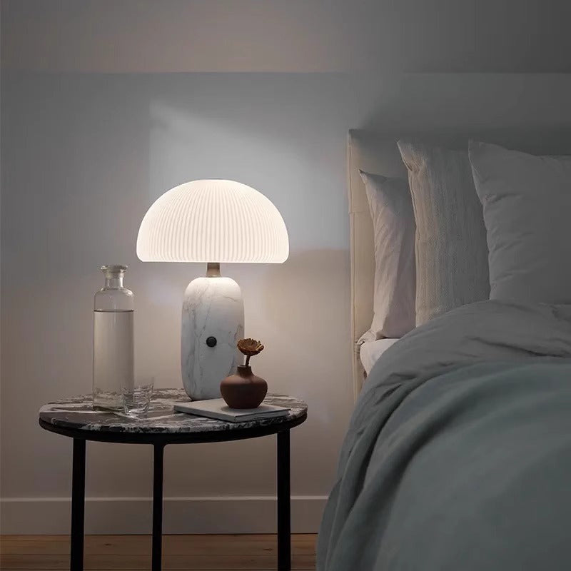 Modern Luxury Mushroom Marble Table Lamp With Glass Lampshade