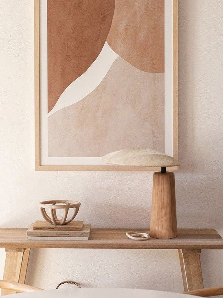Solid Wood Desk Lamp Farmhouse Handmade Linen Lampshade Desk Lamp