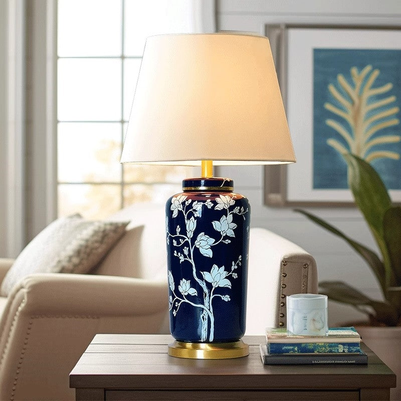 Blue Flower Ceramic Table Lamp Master Bedroom Bedside Lamp American Simple Villa Living Room