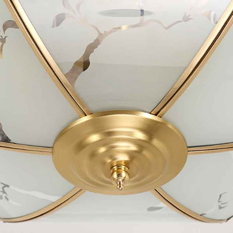 New Chinese Luxury Flower Glass LED Brass Ceiling Lamp with Remote Control Dimmable