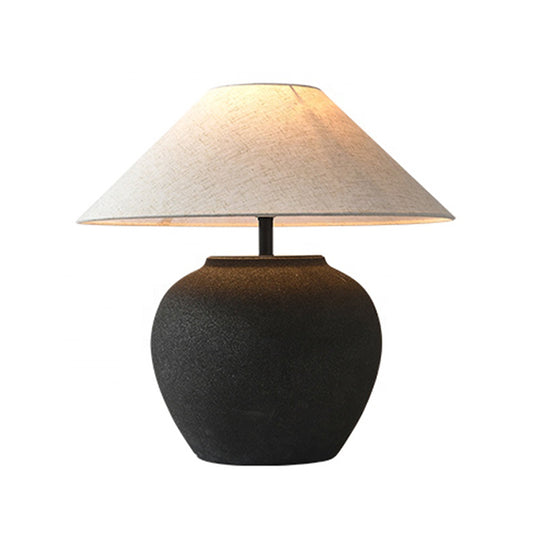 Vintage Ceramic Pot Black Color Table Lamp for Bedroom Living Room End Table with E27 Lamp Warm White 3000K