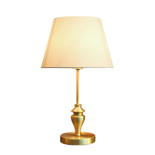 Gold Color Brass Body Table Lamp E27 White Fabric Lampshade for Bedroom Living Room Home Furnishing Decoration