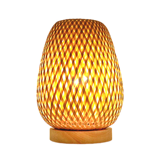 Handmade Natural Wooden Base Bamboo Weaving Table Lamp Eye Protection Bedroom Bedside Night Light