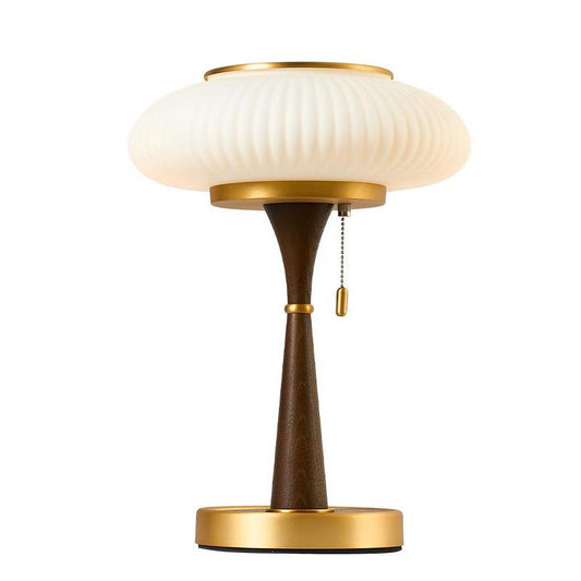 Wireless Modern Wood Table Lamp with Glass Lampshade