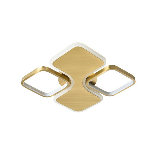 Light Luxury LED 23" Square Flush Brass Ceinling Lamp With Acrylic Lampshade