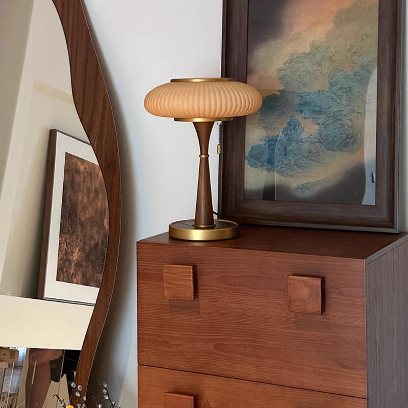 Wireless Modern Wood Table Lamp with Glass Lampshade