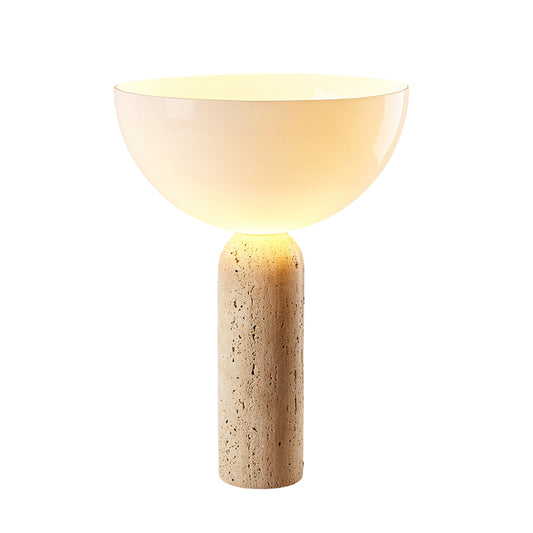 Wabi Sabi Beige Nature Marble Table Lamp With White Glass Lampshade