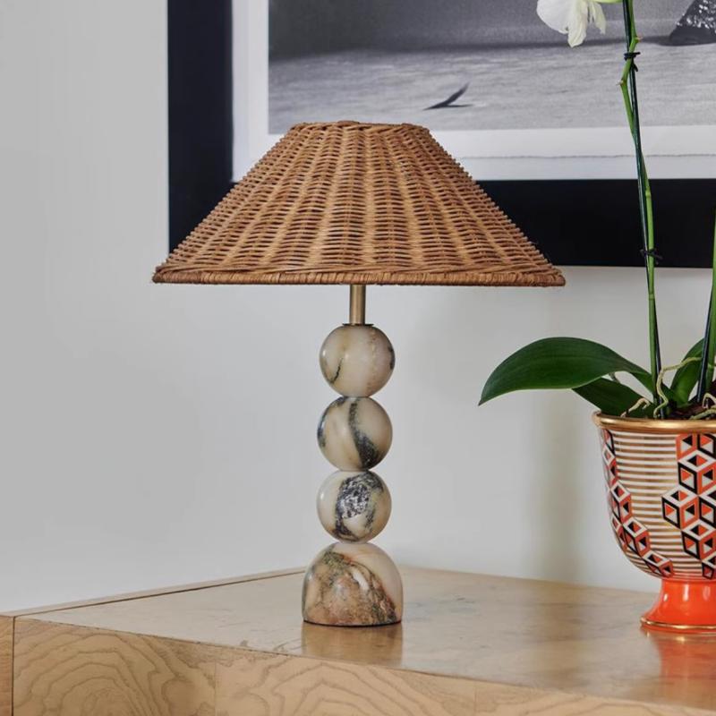Tax Include Novelty Marble Table Lamp with Rattan Lampshade