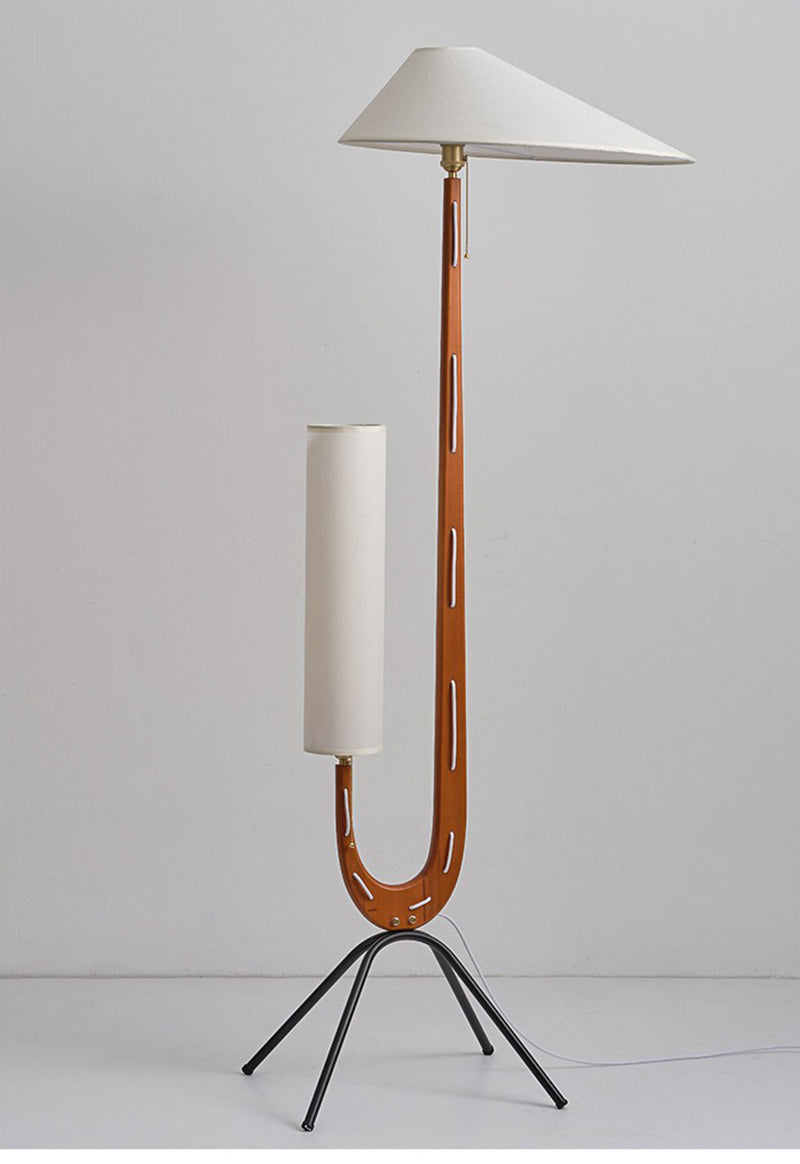 Double Fabric Lampshade Solid Wood Floor Lamp
