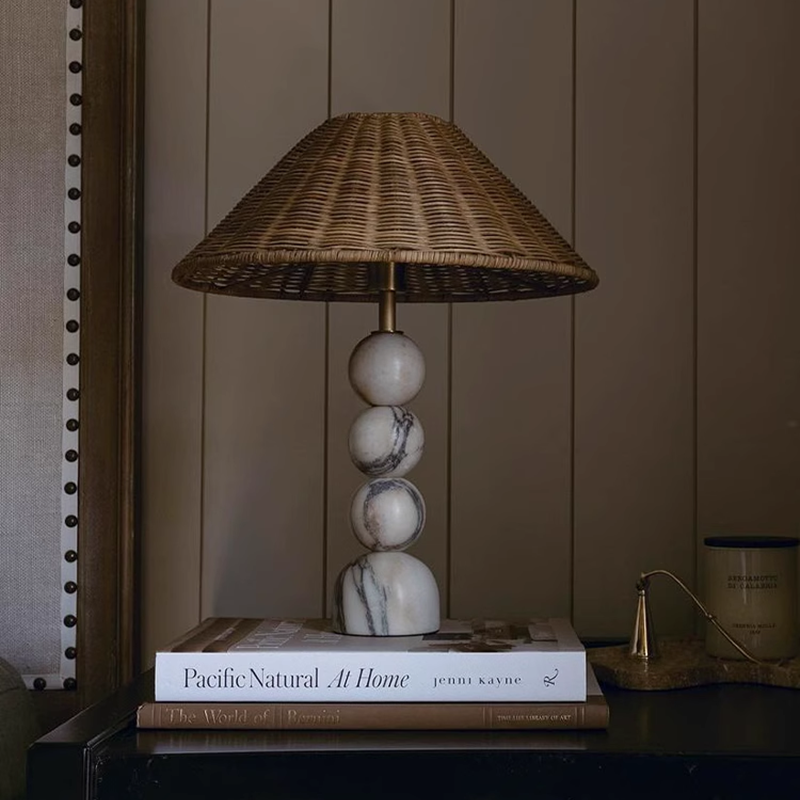 Tax Include Novelty Marble Table Lamp with Rattan Lampshade