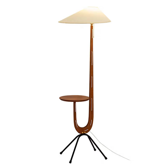 Solid Wood Floor Lamp with Fabric Lampshade Wood Table