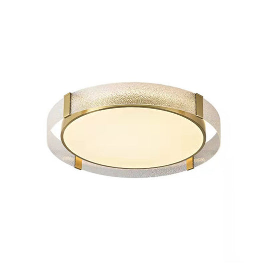 Light Luxury Dia.23" Round Textured Glass Brass LED Ceiling Lamp for Hallway Kitchen Bedroom