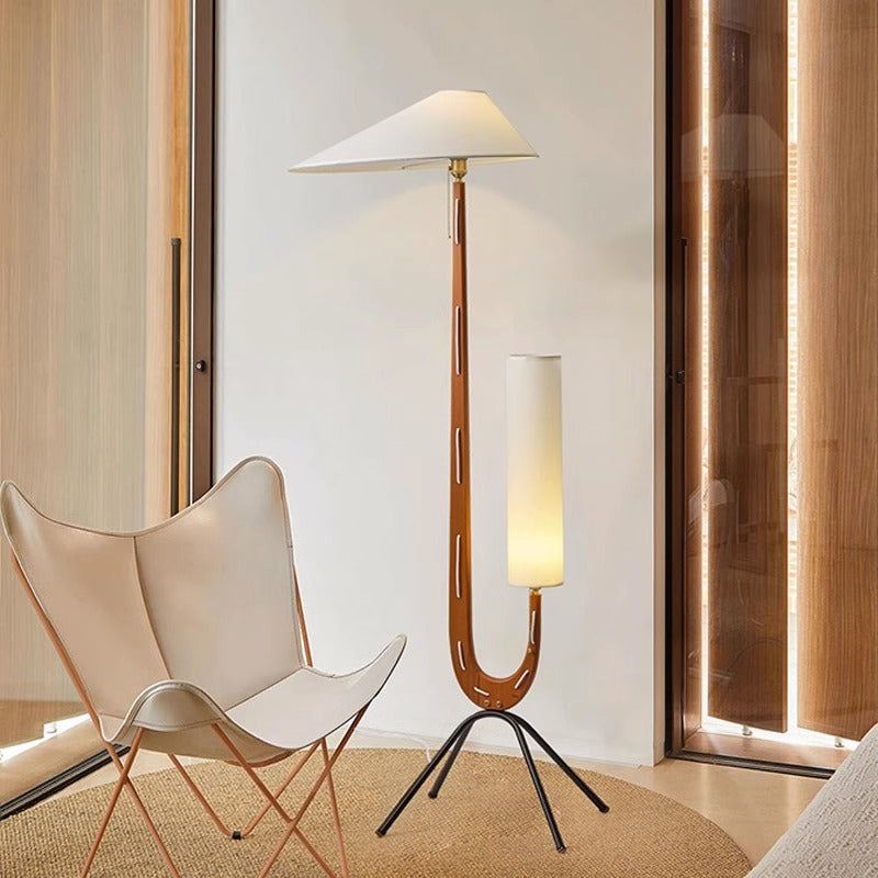 Double Fabric Lampshade Solid Wood Floor Lamp