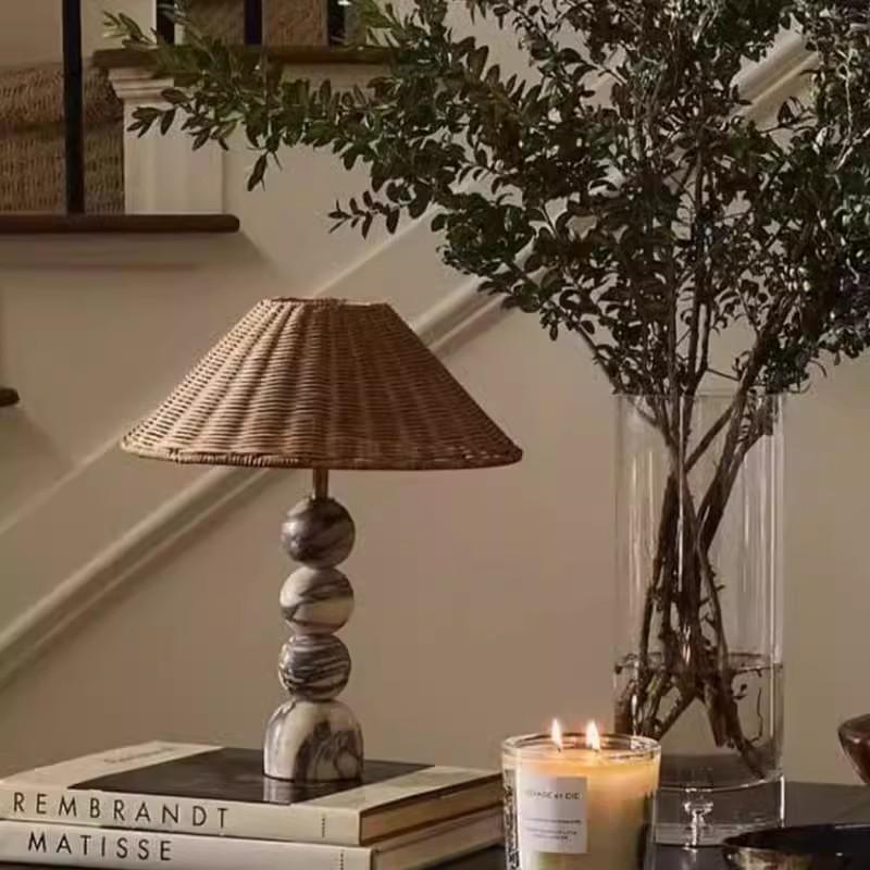Tax Include Novelty Marble Table Lamp with Rattan Lampshade