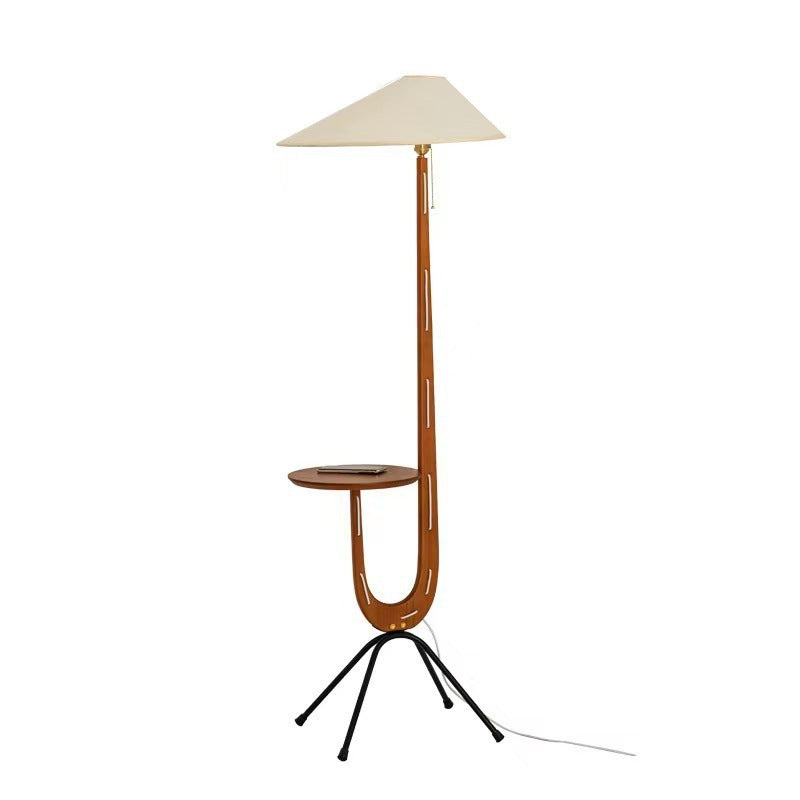 Solid Wood Floor Lamp with Fabric Lampshade Wood Table