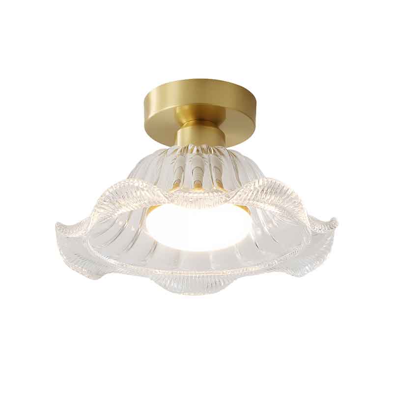 Rustic Creative Flower Brass LED Ceiling Light With Clear Glass Lampshade and LED E27