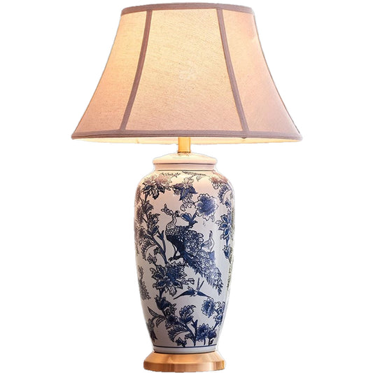 Jingdezhen Blue and White Porcelain Ceramic Lamp Bedroom Bedside Lamp New Chinese Style Living Room Lamp