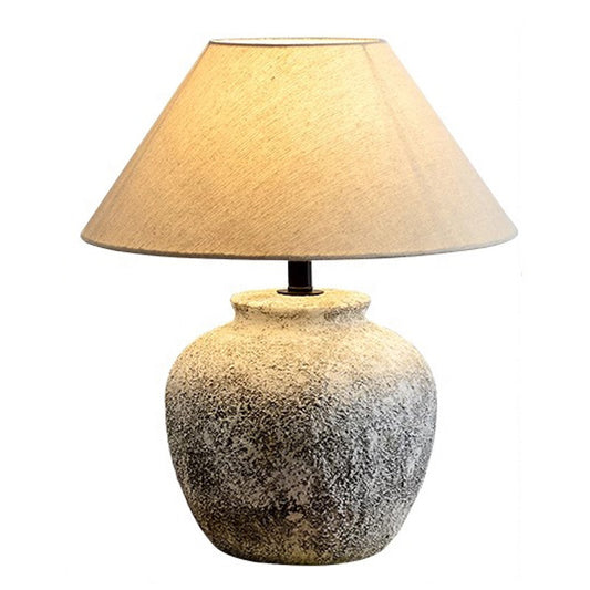 Kung Series Hand-painted Coarse Ceramic Table Lamp with Cone Linen Lampshade E27 LED Bulb Warm white 3000K