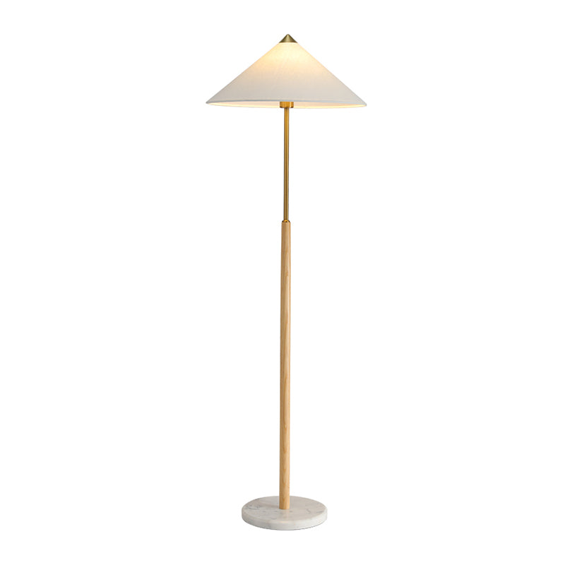 Classical 63" Column Solid Wood Floor Lamp With Fabric Lampshade and Marble Base