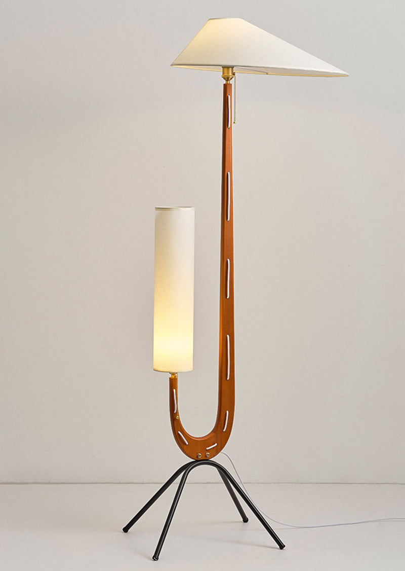 Double Fabric Lampshade Solid Wood Floor Lamp