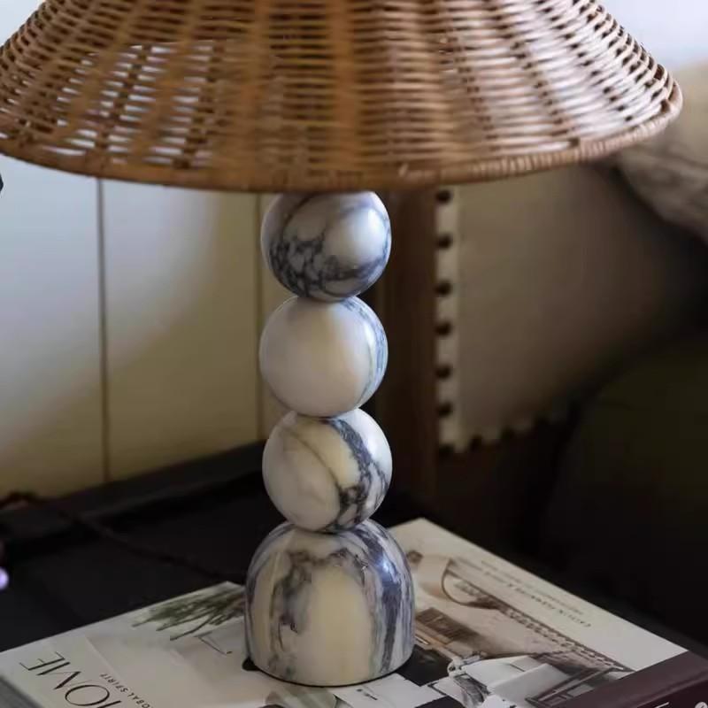 Tax Include Novelty Marble Table Lamp with Rattan Lampshade