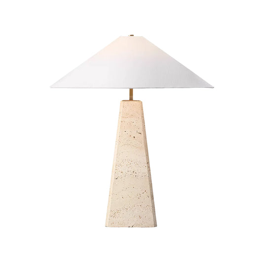 Vintage Yellow Cave Stone Table Lamp E27 LED Handmade White Fabric Lampshade for Bedroom Living Room
