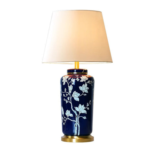 Blue Flower Ceramic Table Lamp Master Bedroom Bedside Lamp American Simple Villa Living Room