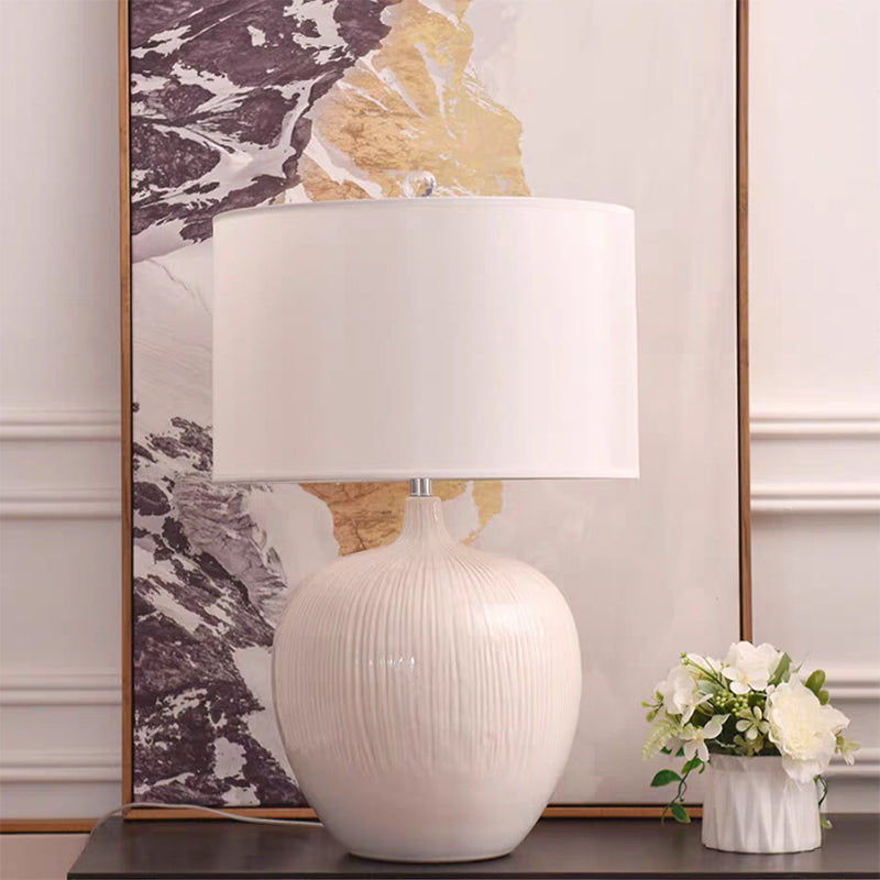 Residential Use Contemporary Ceramic & Downward Textured Fabric Plug-in Lighting Standard Table Lamp