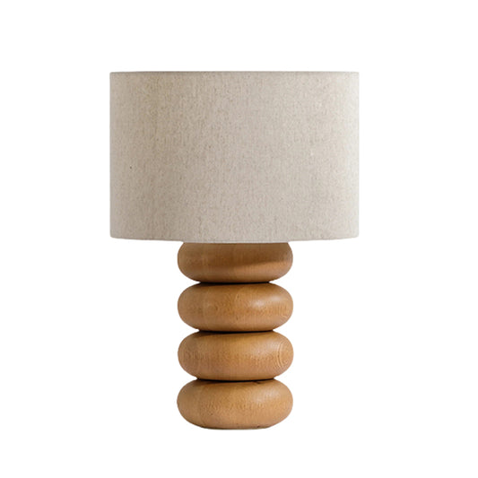 Pebble Shaped Solid Wood Table Lamp Modern and Simple Fabric Lampshade Desk Lamp 110-240V