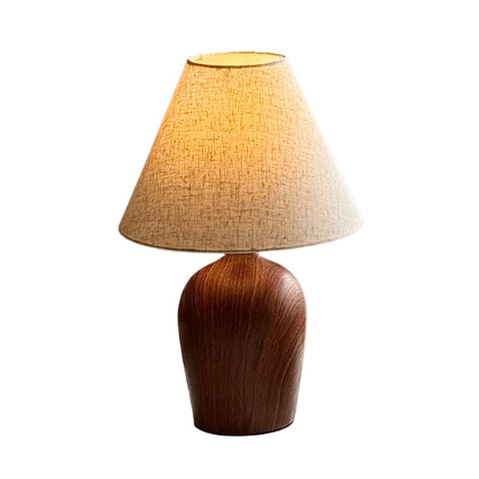 Modern Minimalism Wooden Table Light White Textile Shade Bedroom Living Room Desk Lamp