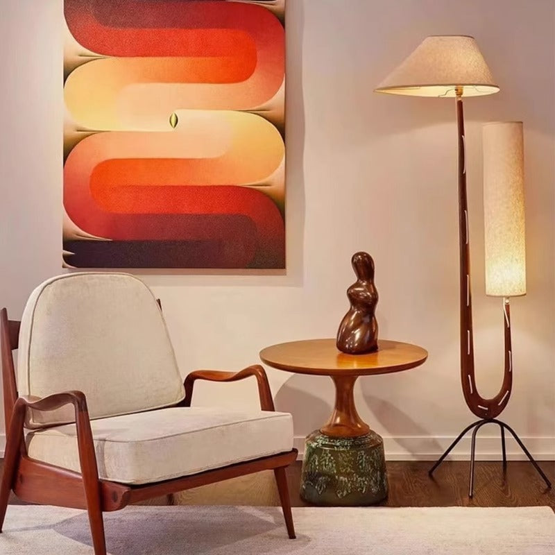 Double Fabric Lampshade Solid Wood Floor Lamp