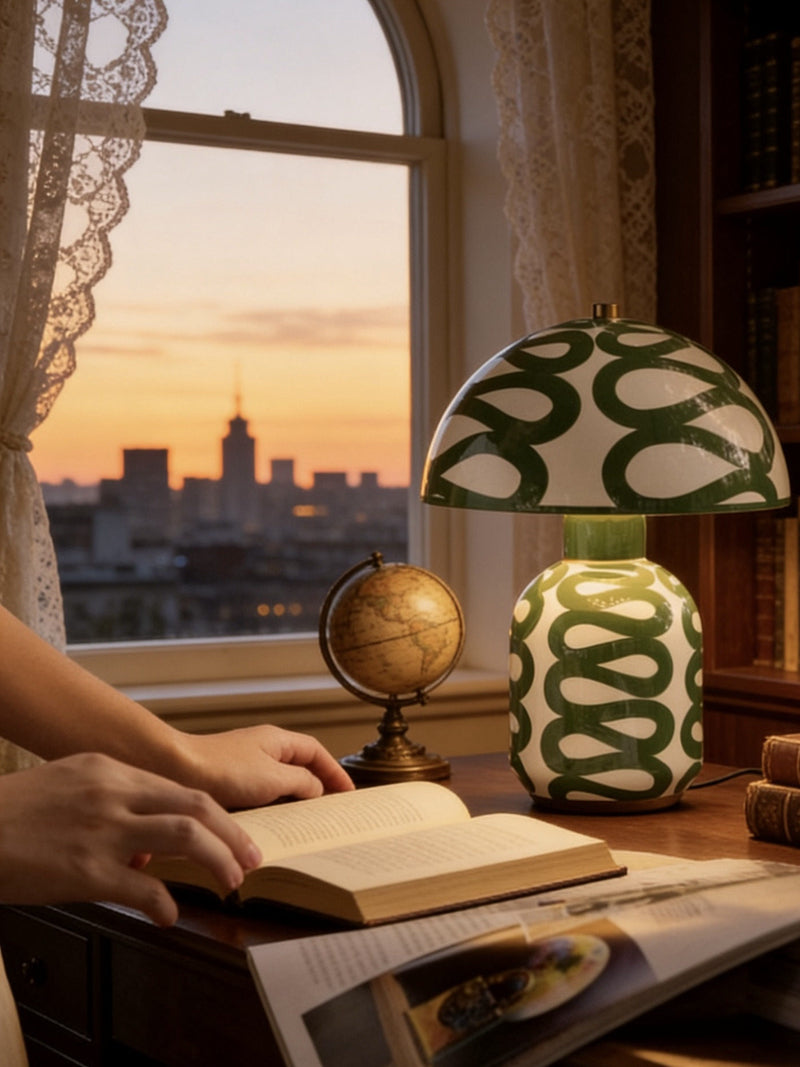 Tax Include Mushroom Green Ceramic Boquer Table Lamp