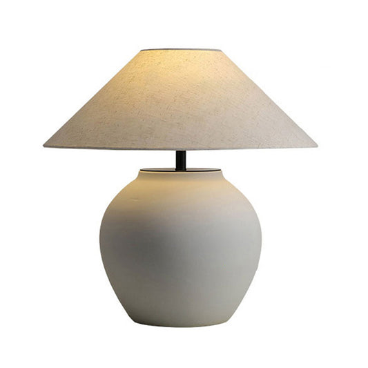 Handmade Ceramic Table Lamp White Color Ceramic base And White Linen Shade Wabi Sabi Desk Lamp