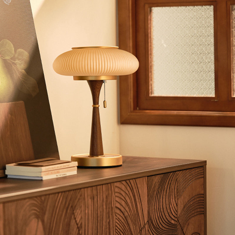 Wireless Modern Wood Table Lamp with Glass Lampshade