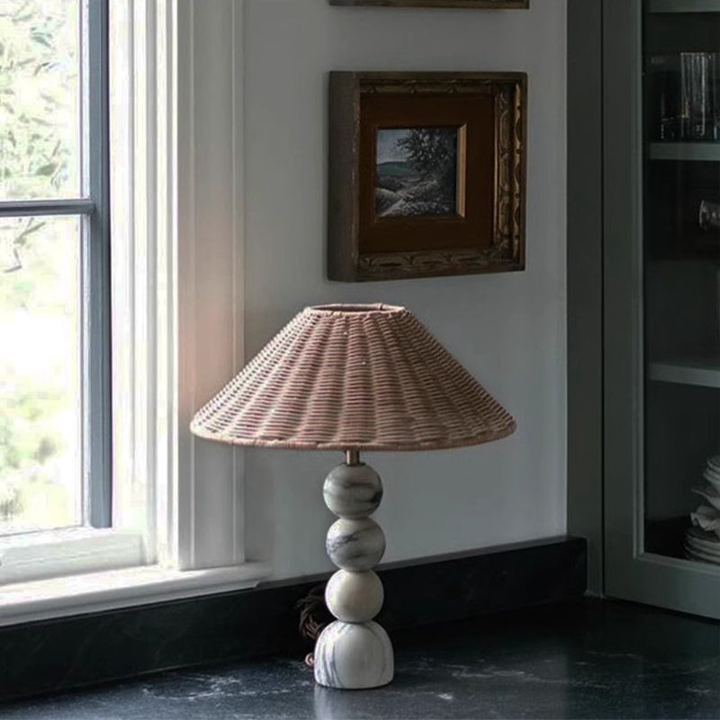 Tax Include Novelty Marble Table Lamp with Rattan Lampshade