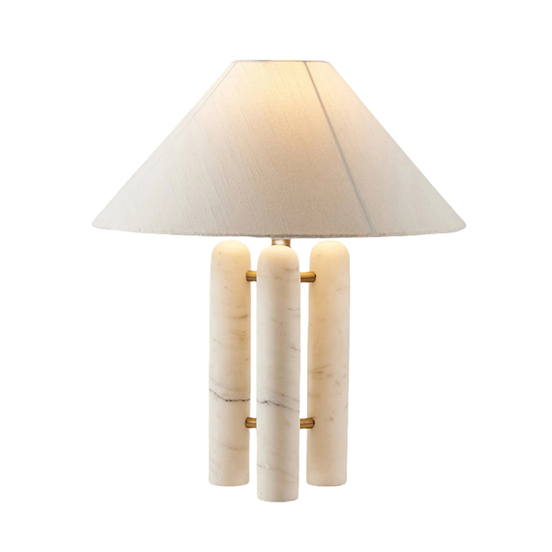 Wabi Sabi 3 columns Marble Table Lamp With White Fabric Lampshade