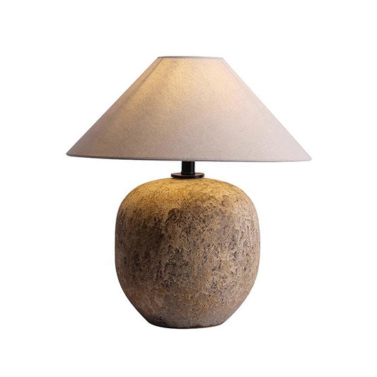 20.5'' Wabi Sabi Ceramic Table Light Geometric Shape Farmhouse Lamp Cone Fabric Shade