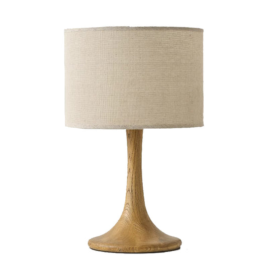 Night Light Wood Table Lamp For Bedroom Bedside Room Decor LED Wooden Vintage Linen Lampshade Living Room