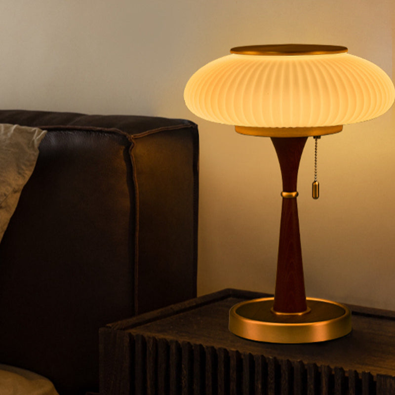 Wireless Modern Wood Table Lamp with Glass Lampshade