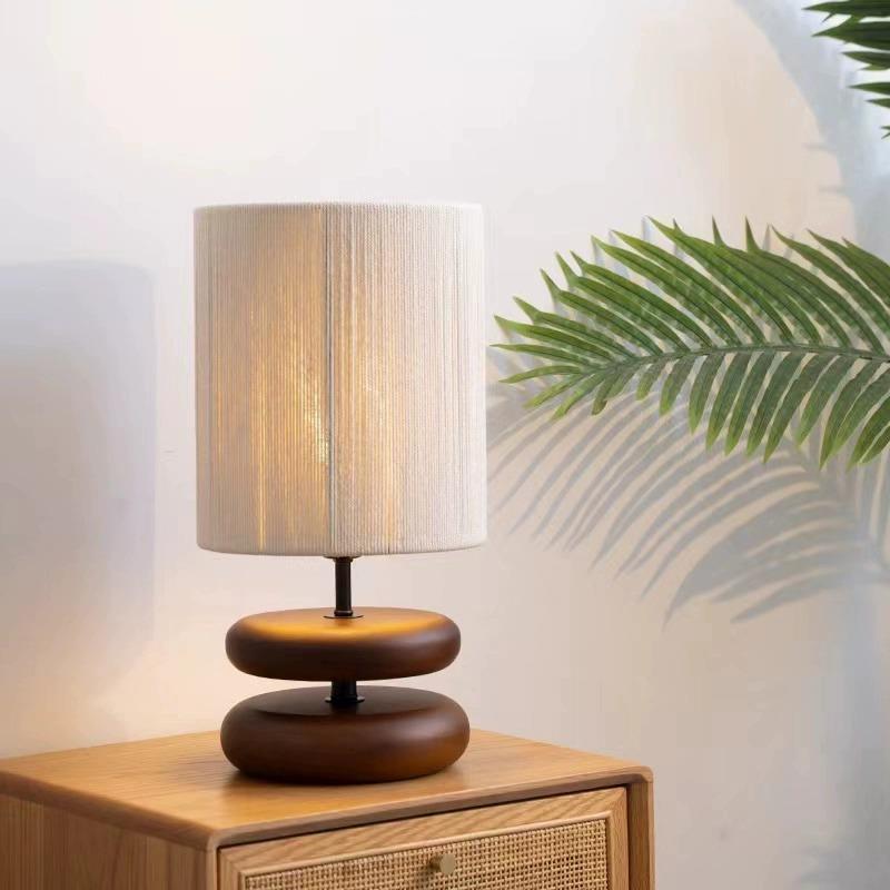 Tax Include Walnut Wood Desk Lamp Handmade Rattan Lampshade Warm White