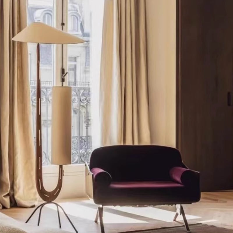 Double Fabric Lampshade Solid Wood Floor Lamp