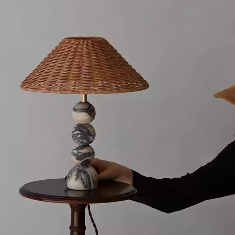 Tax Include Novelty Marble Table Lamp with Rattan Lampshade