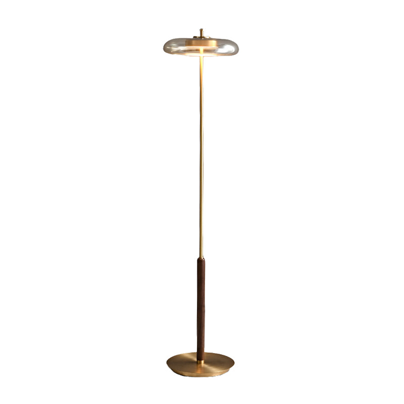 Light Luxury 50" Column Brass Floor Lamp With Amber Glass Lampshade